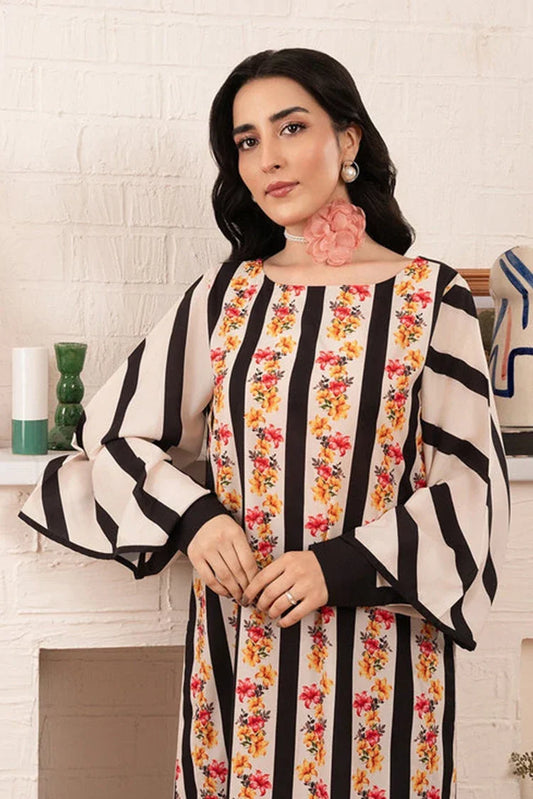 Picture of <!--bvt-->Stitch Vibes - Morganite RTW Collection - 1 PC - Striped Floral Shirt - Available at Raja Sahib