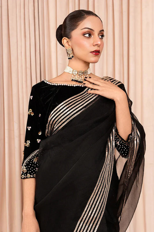 Picture of Stitch Vibes - Marli Onyx Sari - 3 Piece - ORR6342 - Available at Raja Sahib