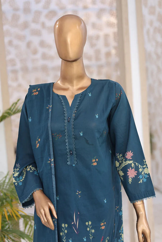 Suntex Fabrics - Teal Printed Lawn Suit - 3 Piece