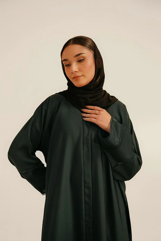 Divinely Crafted - Basic Pleat Abaya Set - Dark Green