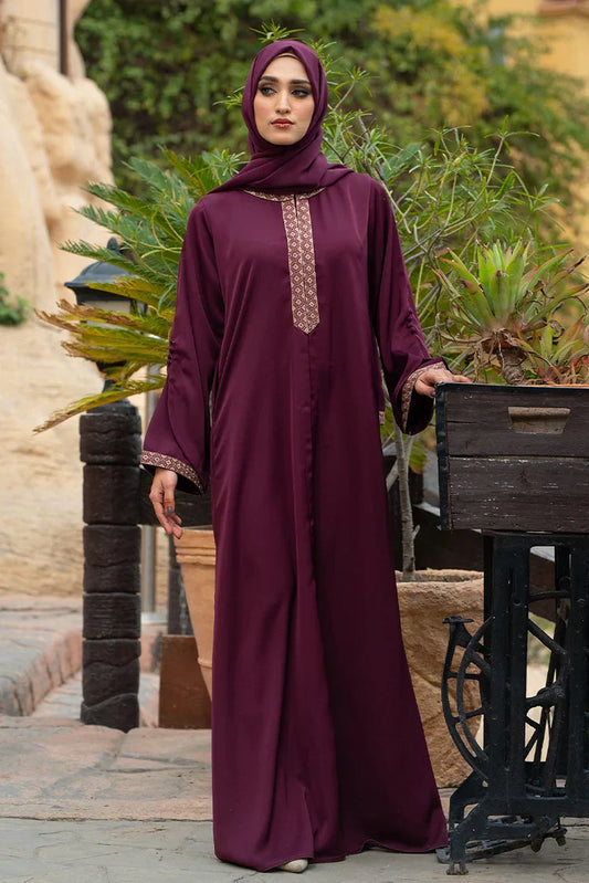 Malbus - Embroidered Abaya - Plum