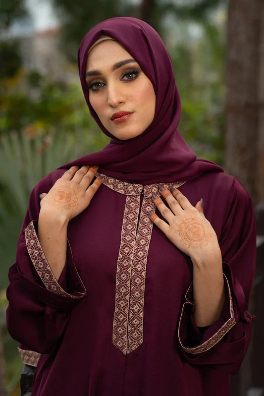 Malbus - Embroidered Abaya - Plum