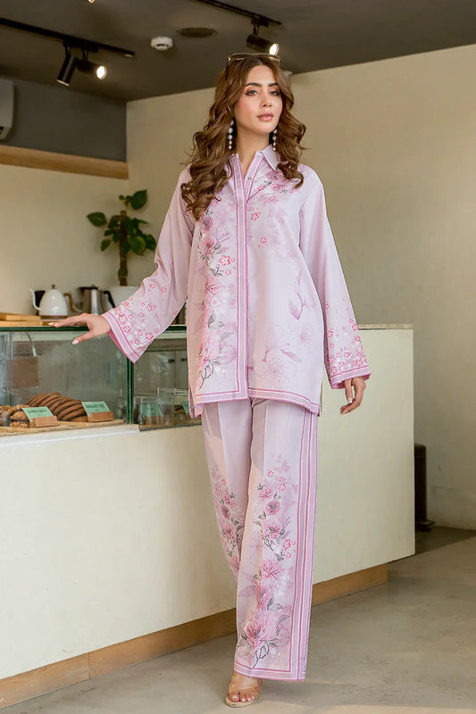 Picture of Lavender Pastel Botanical Art Fusion Co-ord Set - Available at Raja Sahib
