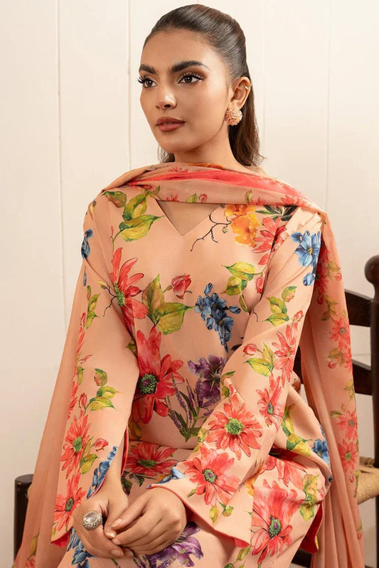 Picture of <!--bdq-->Stitch Vibes - Basic Wear Pret - 3 PC - Coral Floral Dress - Available at Raja Sahib