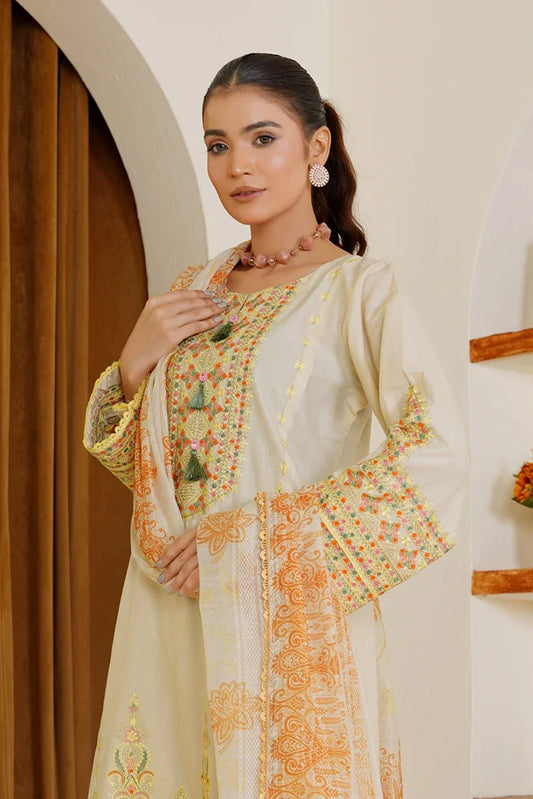Threads & Weaves - Embroidered Lawn 3 Piece Suit - Citrus