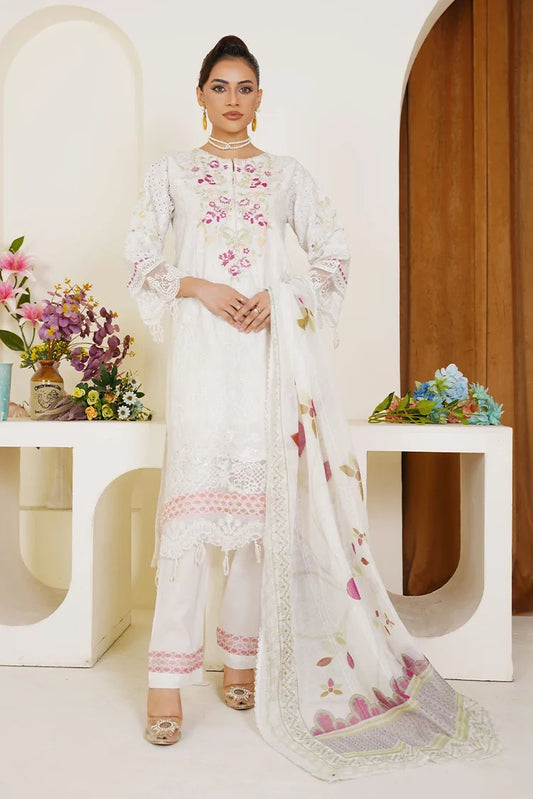 Threads & Weaves - Embroidered Lawn 3 Piece Suit - White