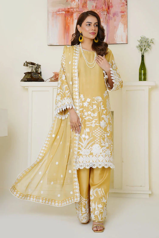 Threads & Weaves - Embroidered Viscose 3 Piece Suit - Sunshine Yellow