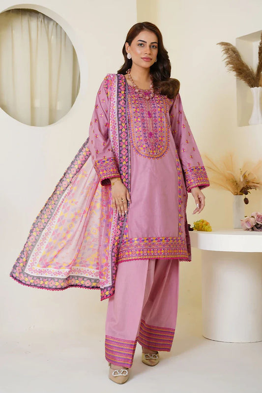Threads & Weaves - Embroidered Viscose 3-Piece Suit - Mauve Pink