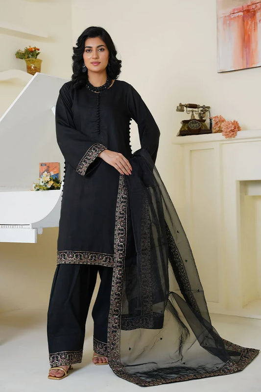 Threads & Weaves - Embroidered Viscose 3-Piece Suit - Classic Black