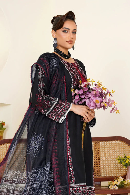 Threads & Weaves - Embroidered Viscose 3-Piece Pret Suit - Black & Maroon
