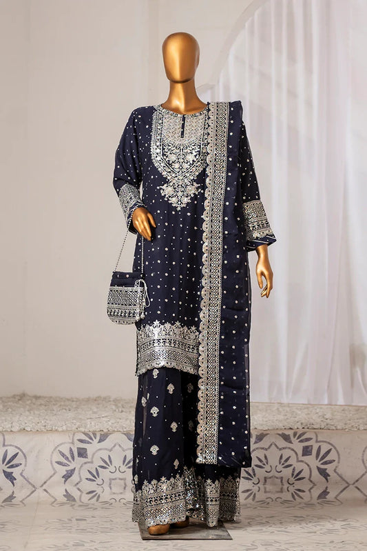 Saira Sultana - Long Shirt Plazo - Mah-Jabeen - Navy Blue