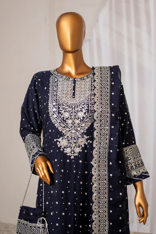 Saira Sultana - Long Shirt Plazo - Mah-Jabeen - Navy Blue