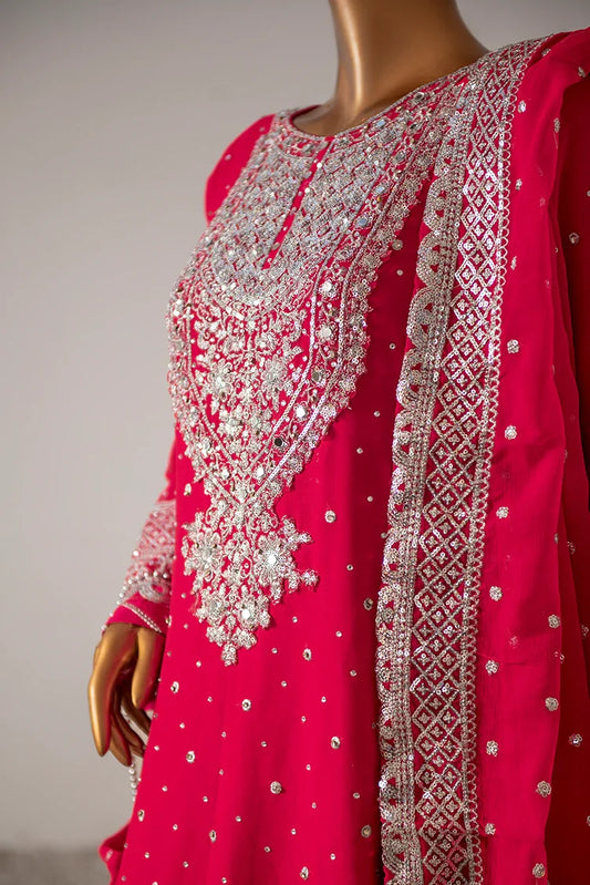 Saira Sultana - Long Shirt Plazo - Mah-Jabeen - Shocking Pink