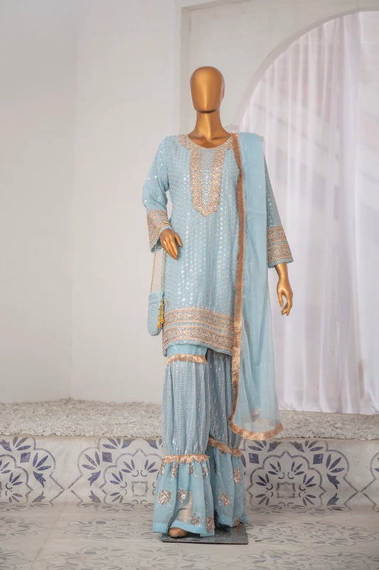 Saira Sultana - Gharara Collection - Roman - Ice Blue