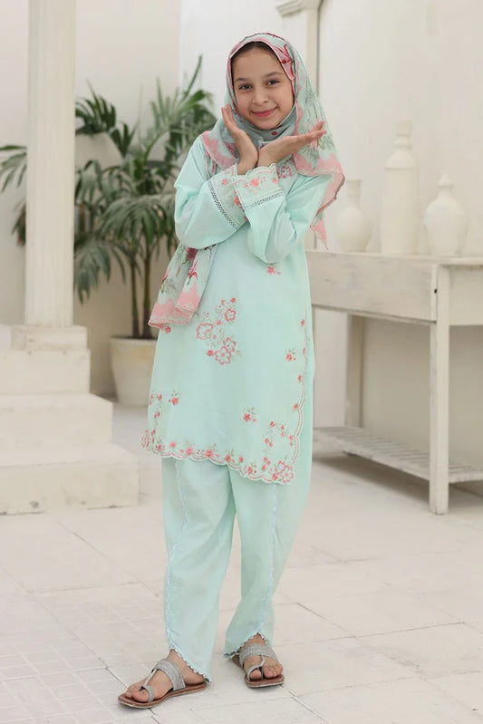 Suntex Fabrics - 3 Piece Embroidered Lawn Suit - Aqua Flora