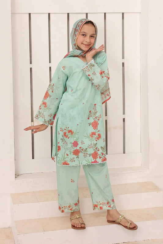 Suntex Fabrics - Mint Green Printed Lawn Suit - 3 Piece
