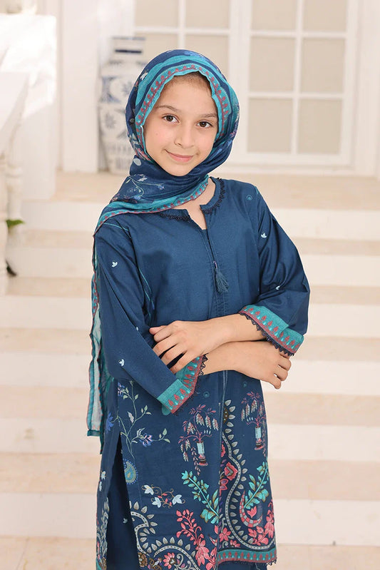 Suntex Fabrics - Indigo Blue Printed Lawn Suit - 3 Piece