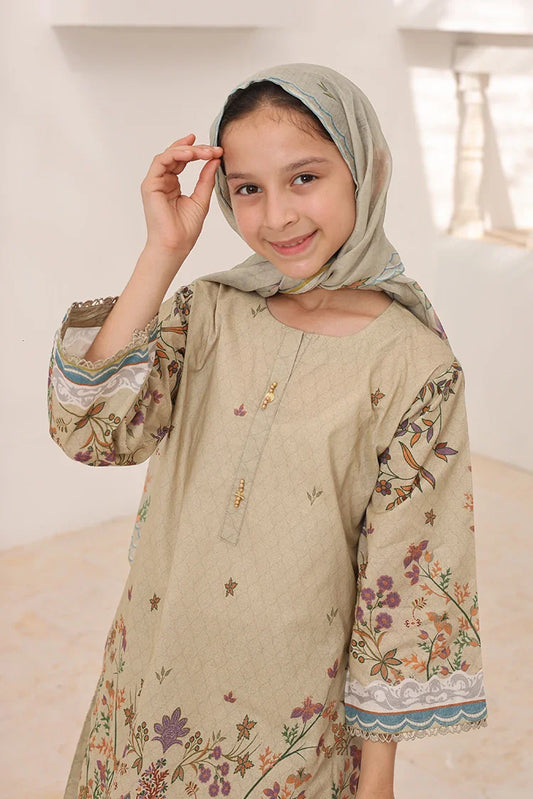 Suntex Fabrics - Khaki Printed Lawn Suit - 3 Piece