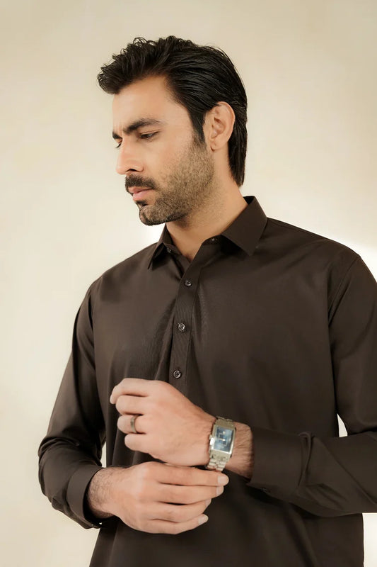 Divinely Crafted - Men Shalwar Kameez - Coffee Brown