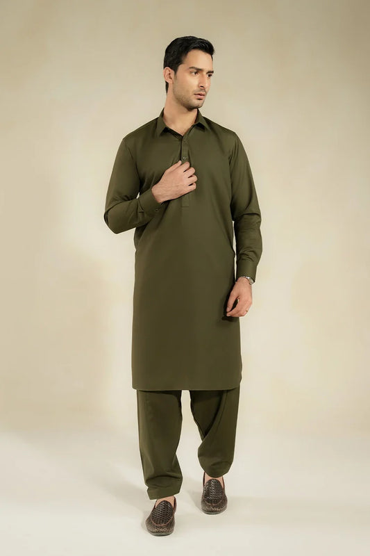 Divinely Crafted - Men Shalwar Kameez - Regal Olive