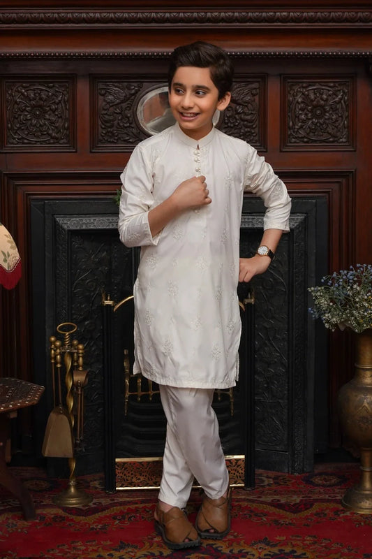 Maqsood Garments - Kid's Kameez Shalwar - Boski Off White