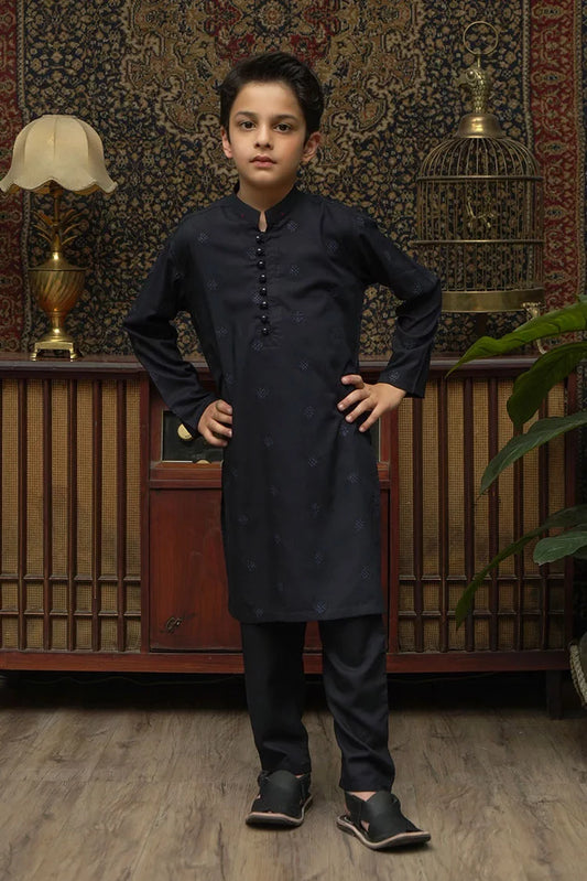 Maqsood Garments - Embroidered Kid's Wash & Wear Kameez Shalwar - Blue