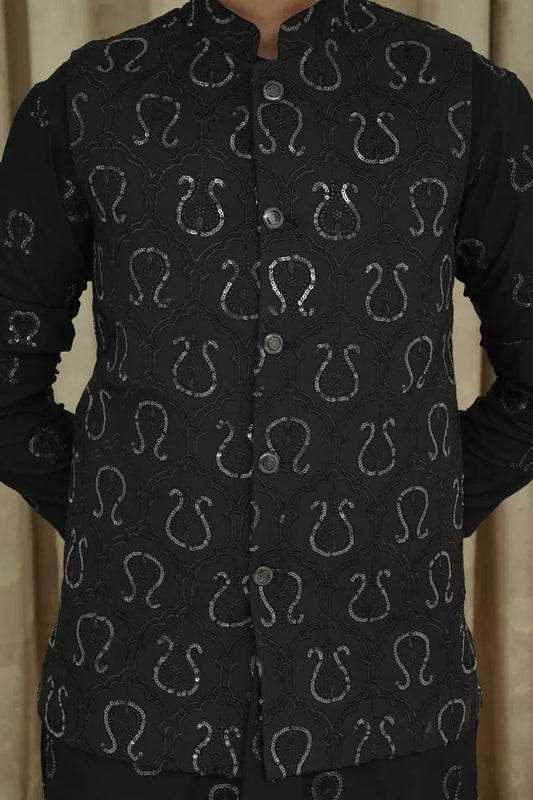 Maqsood Garments - Sequence Embroidery Kid's Waistcoat - Black