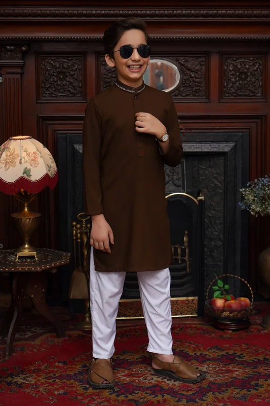 Maqsood Garments - Kid's Wash & Wear Kurta - Brown