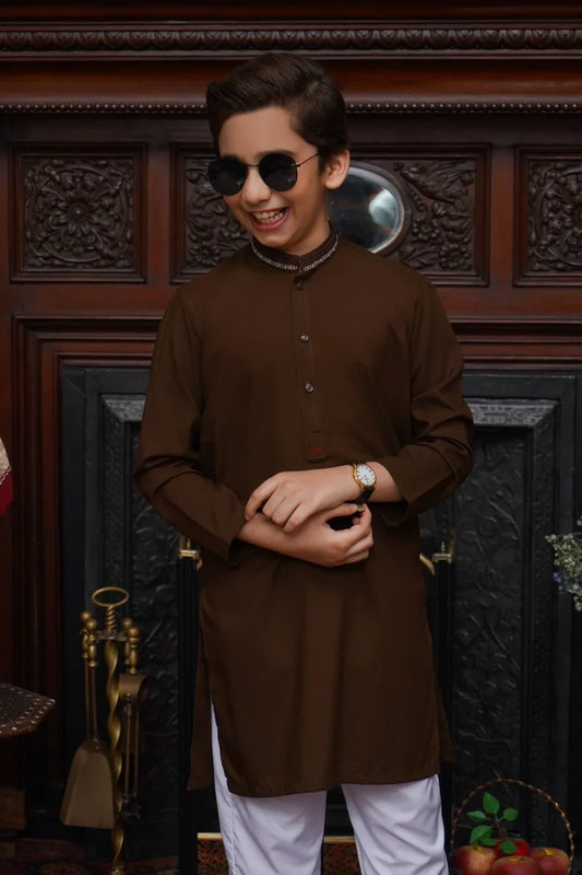 Maqsood Garments - Kid's Wash & Wear Kurta - Brown