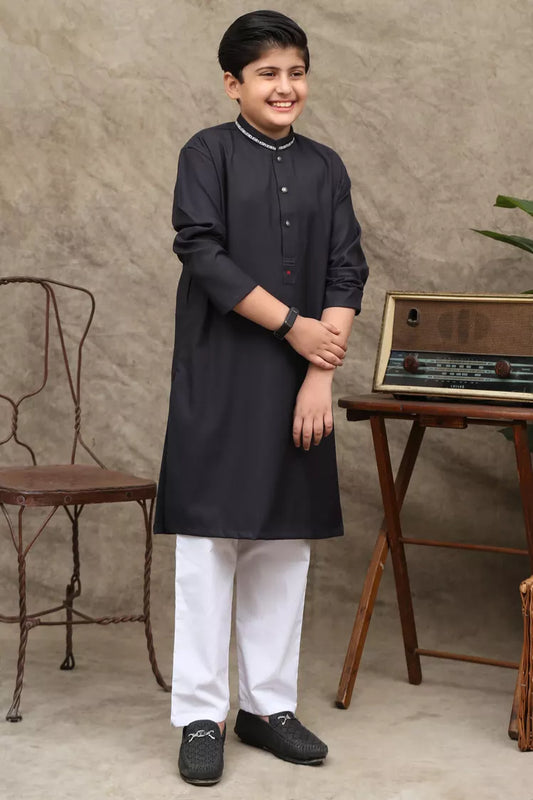 Maqsood Garments - Kid's Wash & Wear Kurta - Jade Black