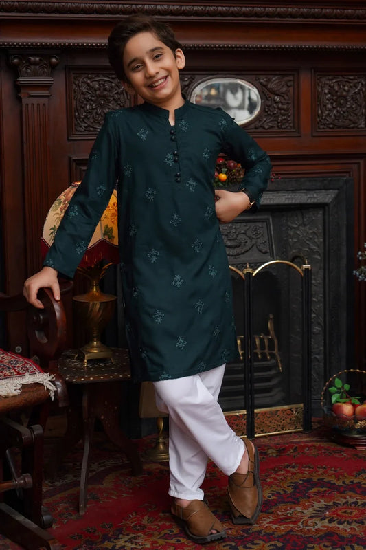 Maqsood Garments - Embroidered Kid's Kurta - Dark Green