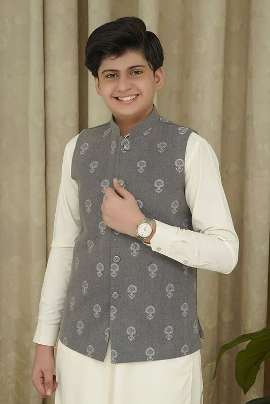 Maqsood Garments - Embroidery Kid's Waistcoat - Gray