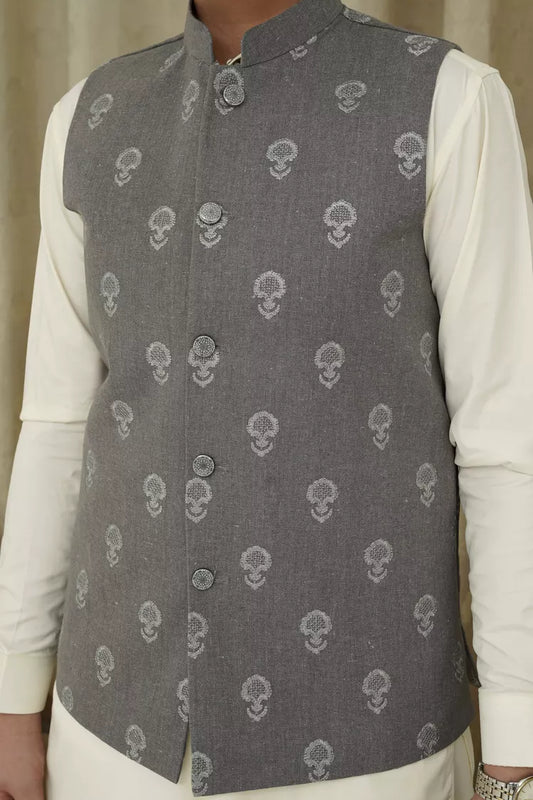 Maqsood Garments - Embroidery Kid's Waistcoat - Gray