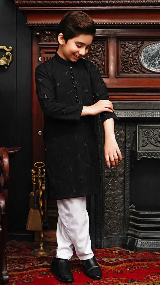 Maqsood Garments - Embroidered Kid's Kurta - Jet Black