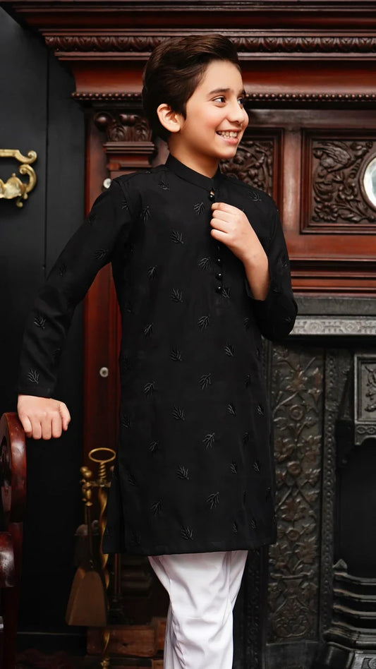 Maqsood Garments - Embroidered Kid's Kurta - Jet Black