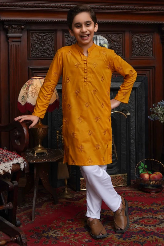 Maqsood Garments - Embroidered Kid's Kurta - Mustard