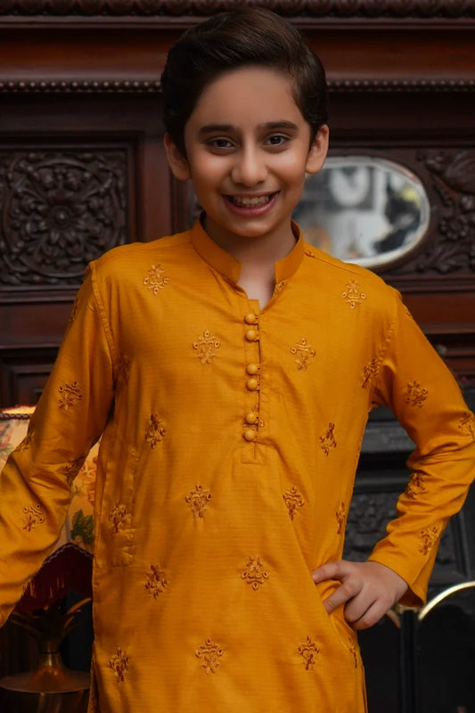 Maqsood Garments - Embroidered Kid's Kurta - Mustard