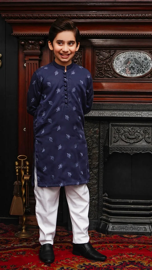 Maqsood Garments - Embroidered Kid's Kurta - Navy Blue