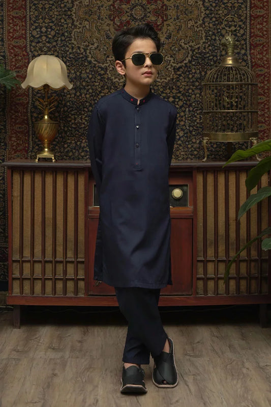 Maqsood Garments - Kid's Wash & Wear Kameez Shalwar - Navy Blue