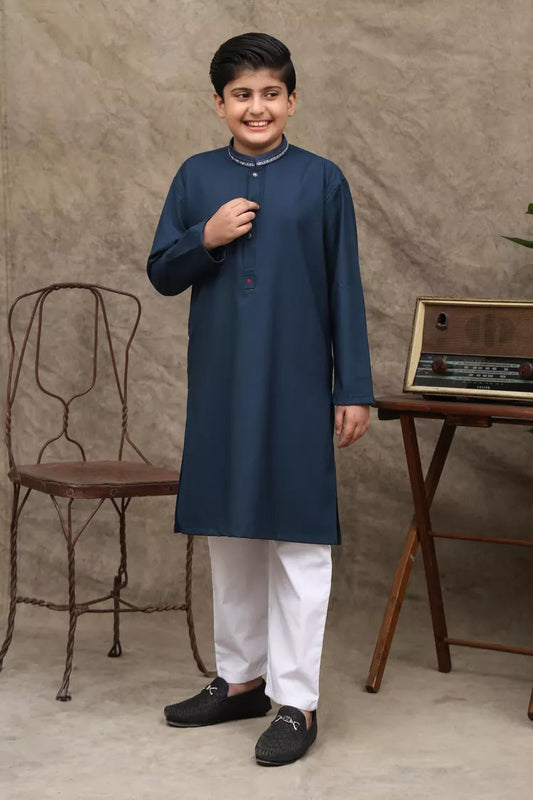 Maqsood Garments - Kid's Wash & Wear Kurta - Stone Blue