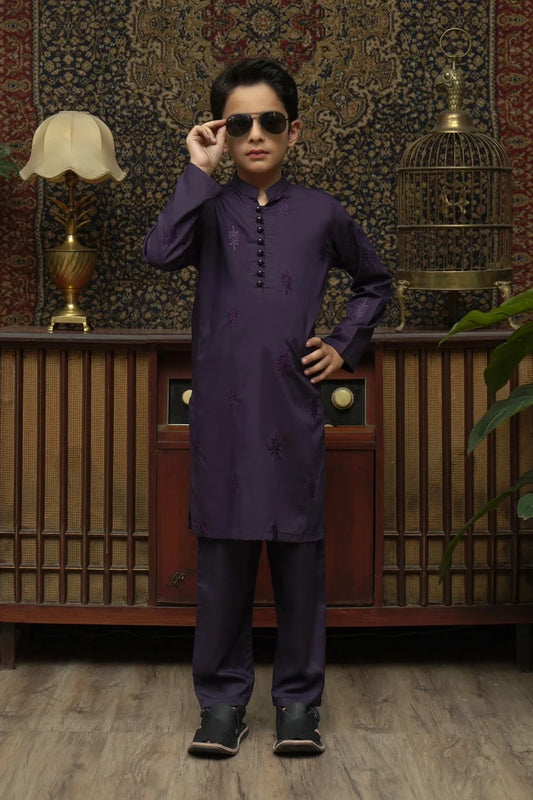 Maqsood Garments - Kid's Wash & Wear Kameez Shalwar - Purple