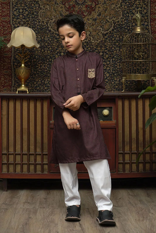 Maqsood Garments - Patched Kid's Kurta - Dark Purple