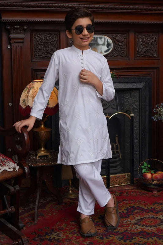 Maqsood Garments - Kid's Kameez Shalwar - Boski White