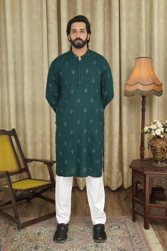 Maqsood Garments - Embroidered Men's Kurta - Dark Green