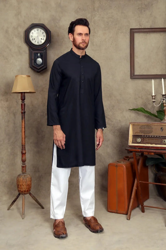 Maqsood Garments - Men's Wash & Wear Kurta - Jet Black