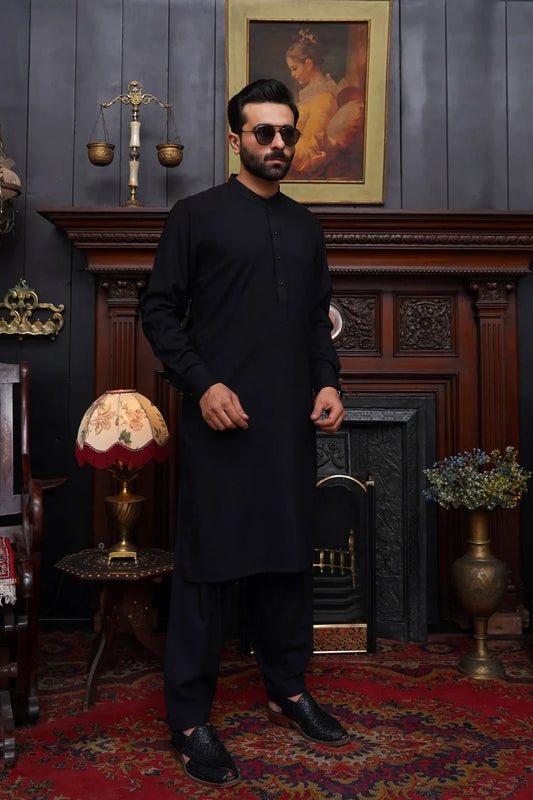 Maqsood Garments - Wash & Wear Men's Shalwar Kameez - Jet Black