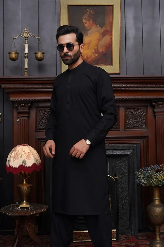 Maqsood Garments - Wash & Wear Men's Shalwar Kameez - Jet Black