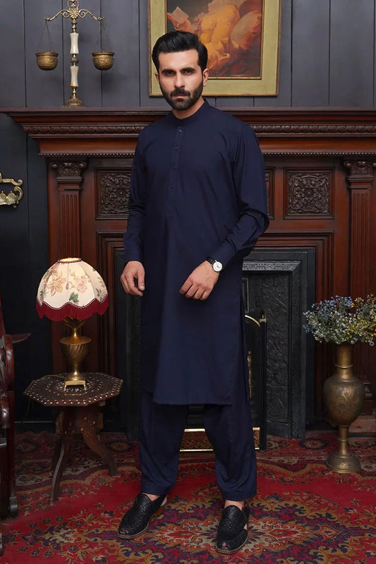 Maqsood Garments - Wash & Wear Men's Shalwar Kameez - Navy Blue