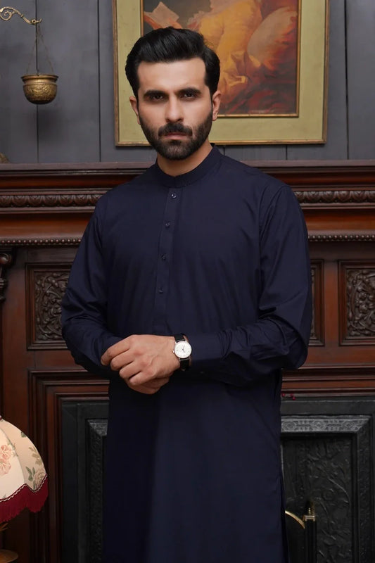 Maqsood Garments - Wash & Wear Men's Shalwar Kameez - Navy Blue