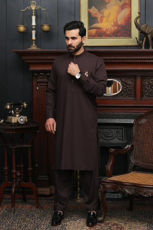 Maqsood Garments - Wash & Wear Men's Shalwar Kameez - Dark Purple